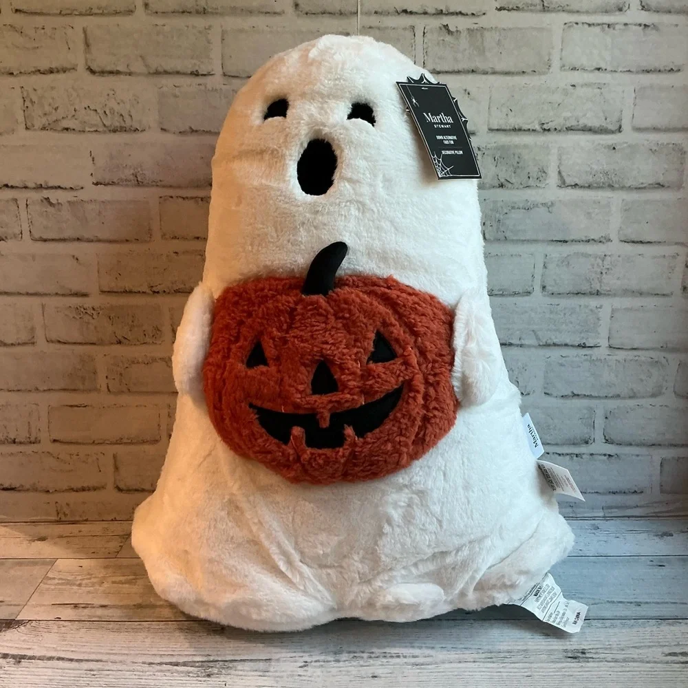 MARTHA STEWART X-Large 18x20 Ghost Shaped Pillow With Pumpkin